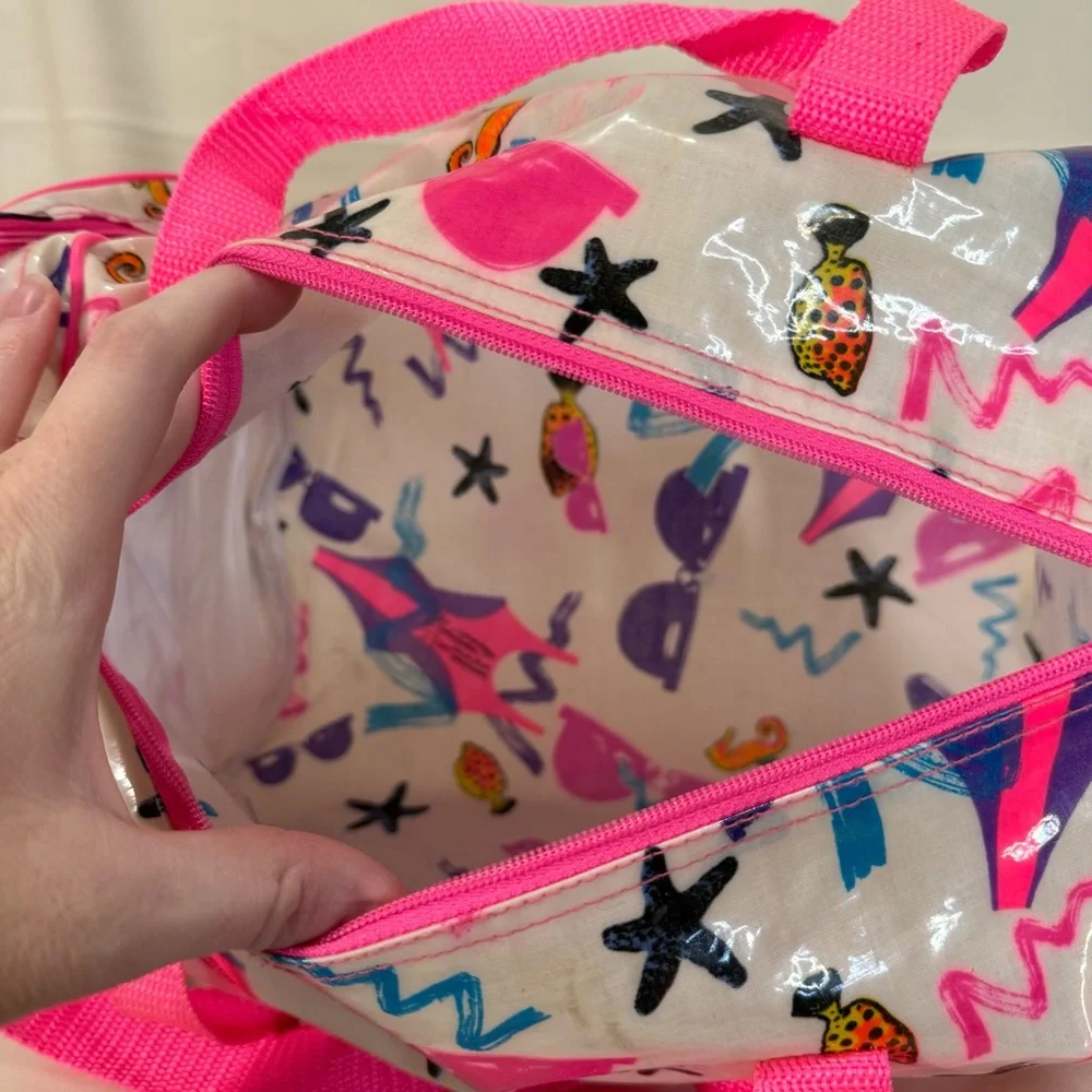 RARE 1989 Barbie Mattel Inc. Vintage Girl's Duffle Bag & Pouch Vinyl Graphic Art